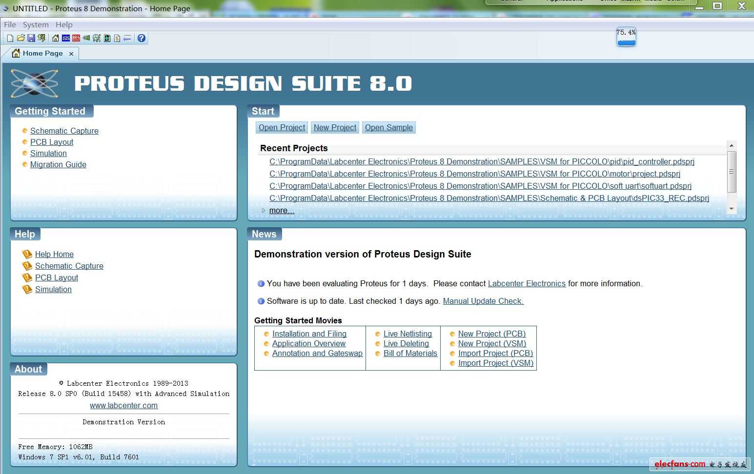 proteus 8.0版全新的开始界面.JPG